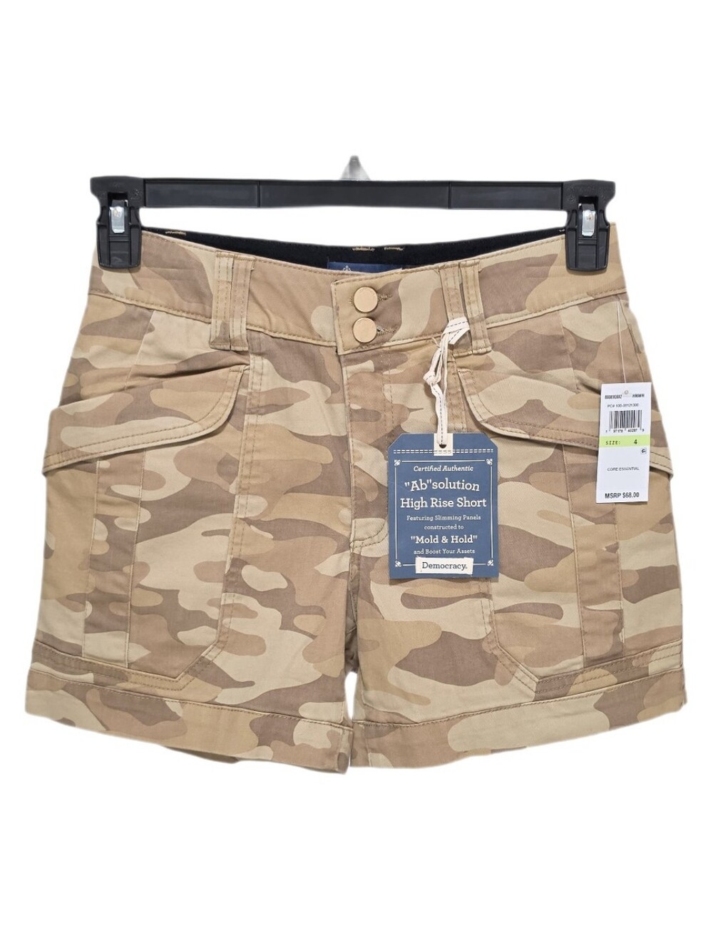 Democracy Camo Print Double Button 4.5" Utility Shorts High Rise Ab Solution 4